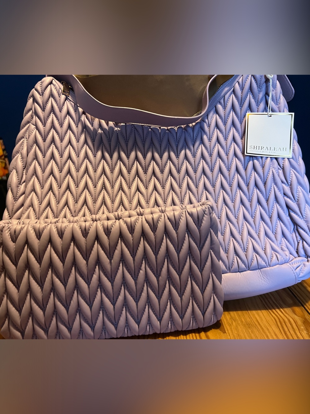 Lilac Quilted Neoprene Tote Bag and zippered clutch